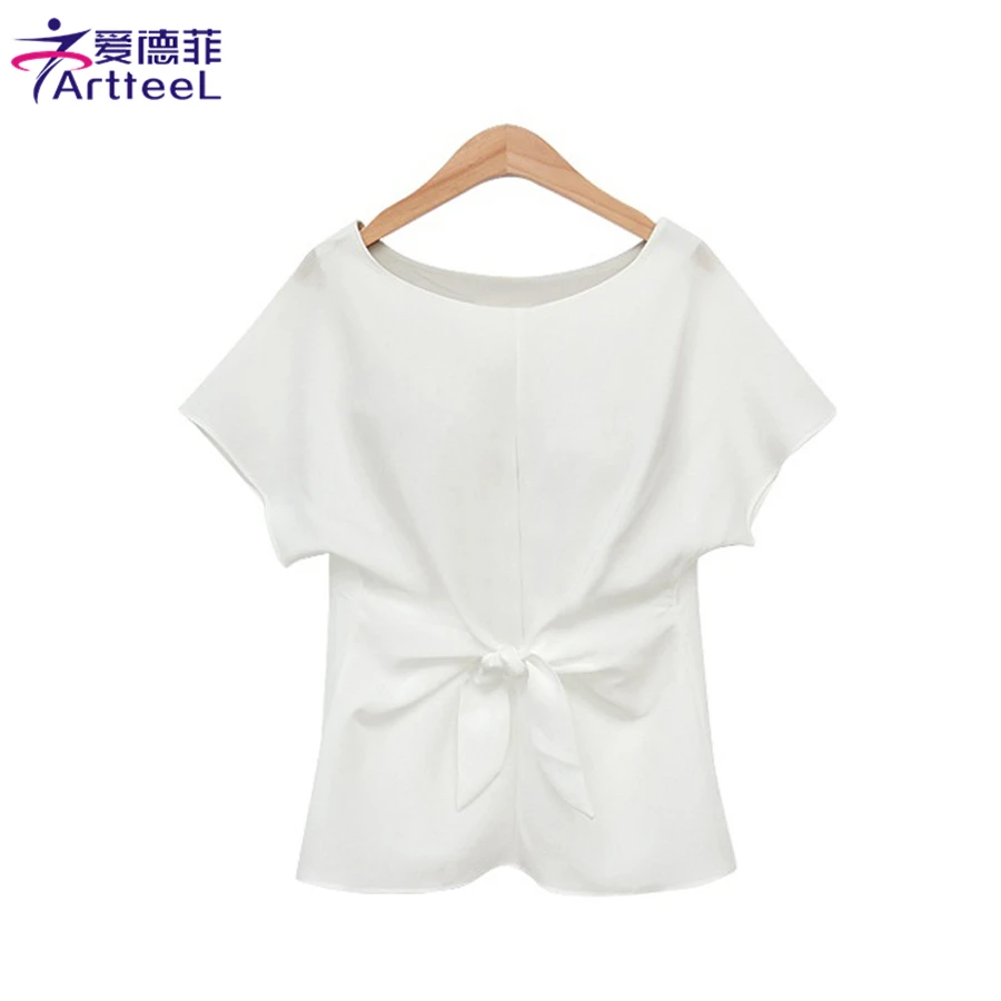 Fashion Women Chiffon Tops Blouses Casual Bowknot OL O-neck Short Sleeve Bottoming Shirts |