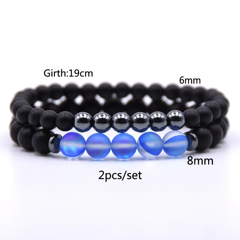 Kang hua 2 pieces/set 6mm 8mm Matte Black natural stone bead bracelets Distance colorful charming jewelry for friend | Украшения и
