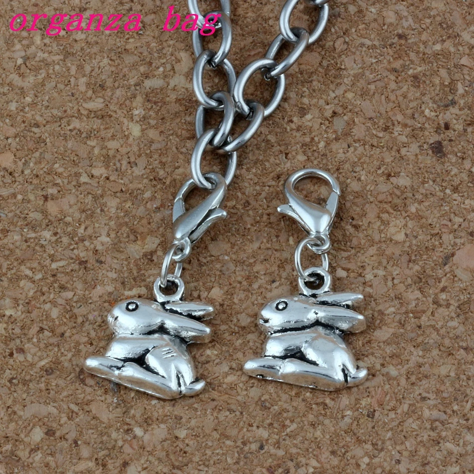 

100Pcs Zinc alloy Bunny Rabbit Charms Bead with Lobster clasp Fit Charm Bracelet 13 x 28mm DIY Jewelry A-226b