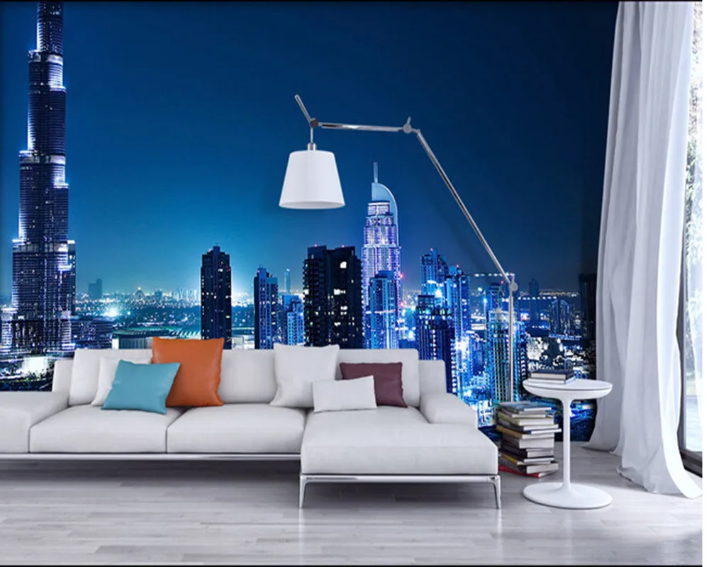 Custom wallpaper photo the Dubai city of night landscape for living room bedroom TV background wall papel de parede | Обустройство