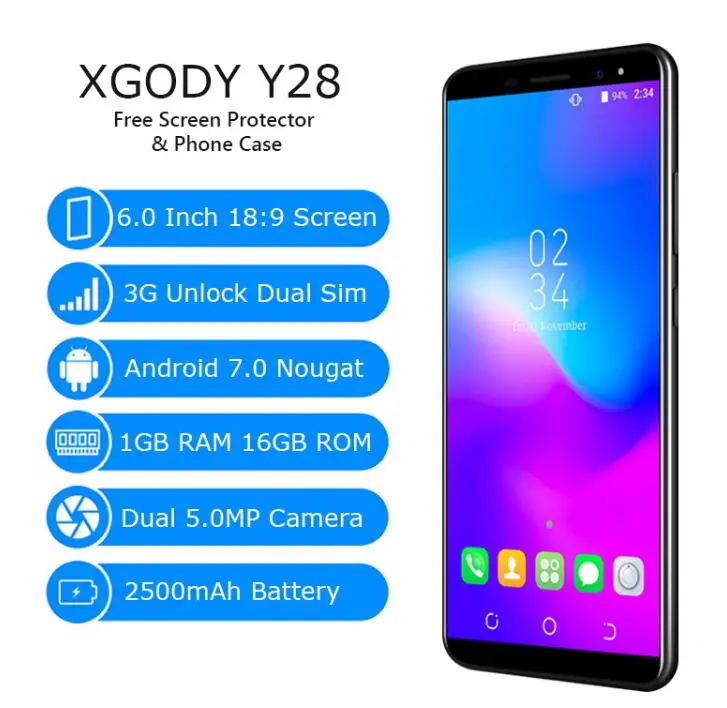 Бесплатный подарок XGODY Y28 3g смартфон 6 0 &quot18:9 полный Экран MT6580M 4 ядра Android 7 1 GB