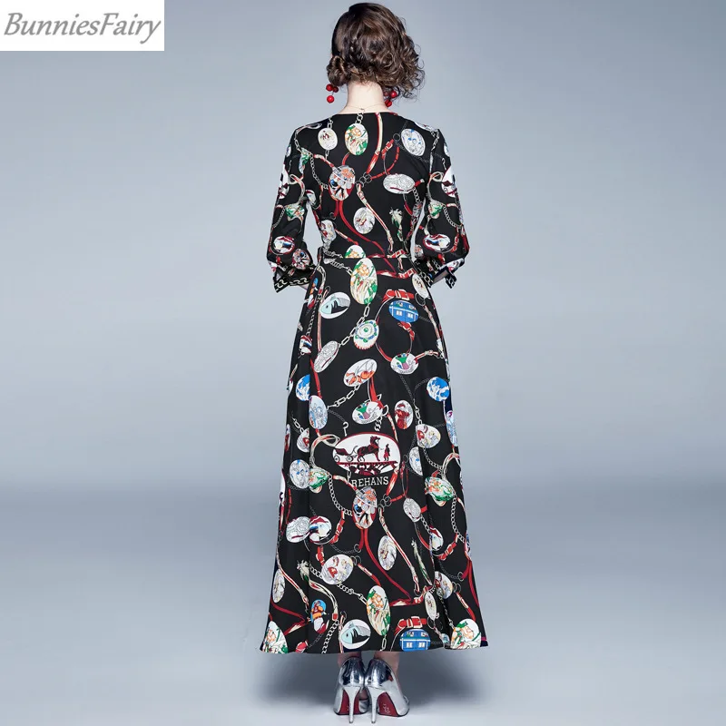 BunniesFairy 2019 осеннее Новое Женское винтажное ретро-платье с цепочками буквенным