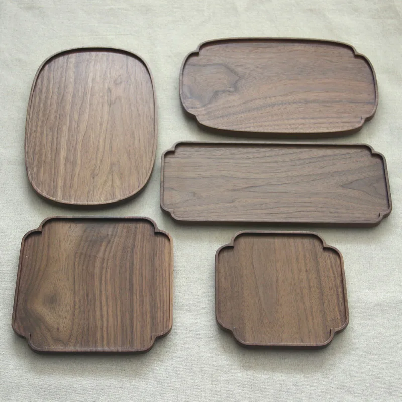 

Whole Black Walnut Wood Tray Plum Edge Wooden Plate Kungfu Tea Serving Traysaucer Plate Walnut Pallet