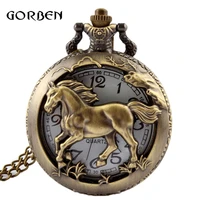 antique bronze orologio taschino horse hollow quartz pocket watch necklace chain pendant womens men watches gifts