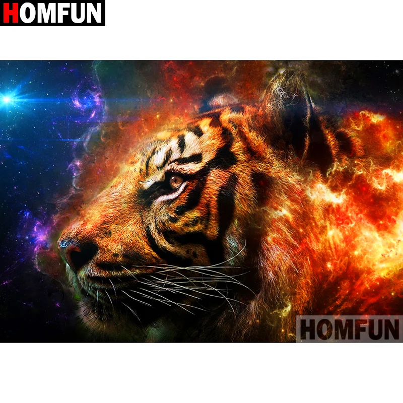 Алмазная 5d картина HOMFUN животное Огненный Тигр вышивка крестиком