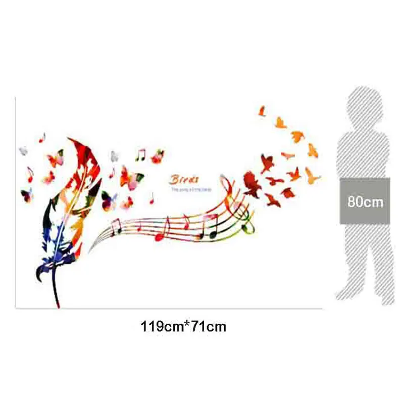 Music Feather Wall Stickers DIY For Kids Rooms Muraux PVC 3D Home Decor Decals | Дом и сад