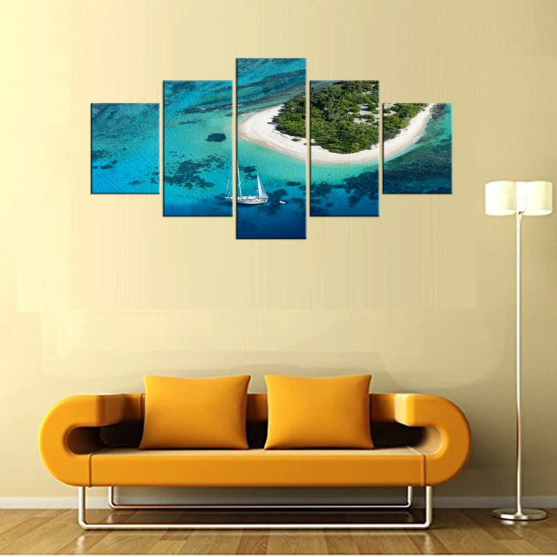5 шт. на холсте острова парусный пейзаж Картины Wall art украшение для дома Холст