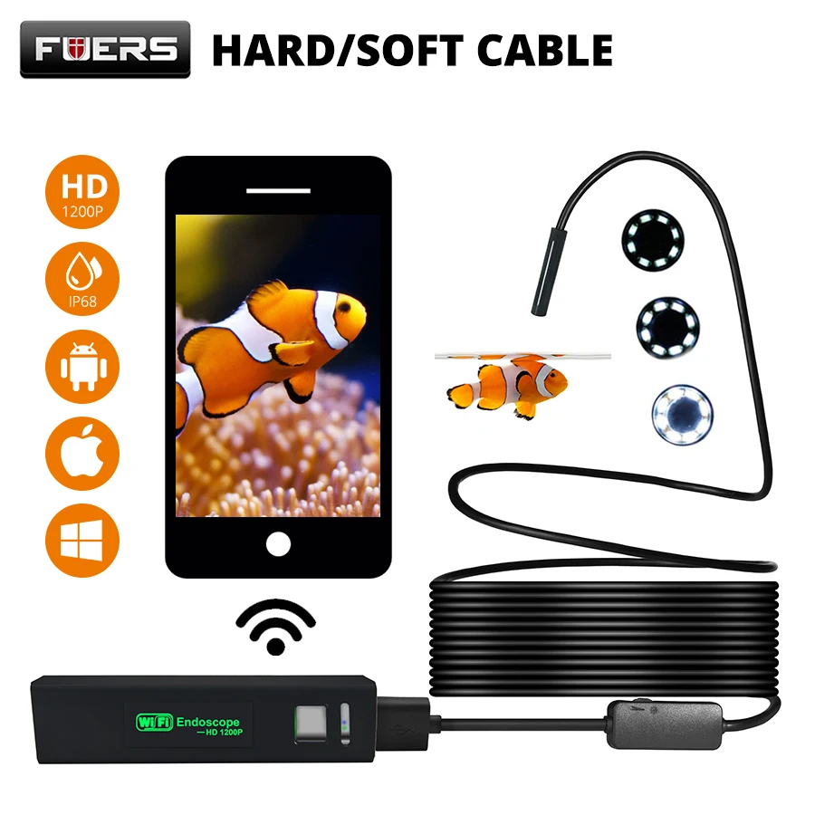Камера эндоскоп с Wi Fi 8 мм водонепроницаемая IP68 светодиодов 1 м 2 3 5 10 м|cameras camera|camera