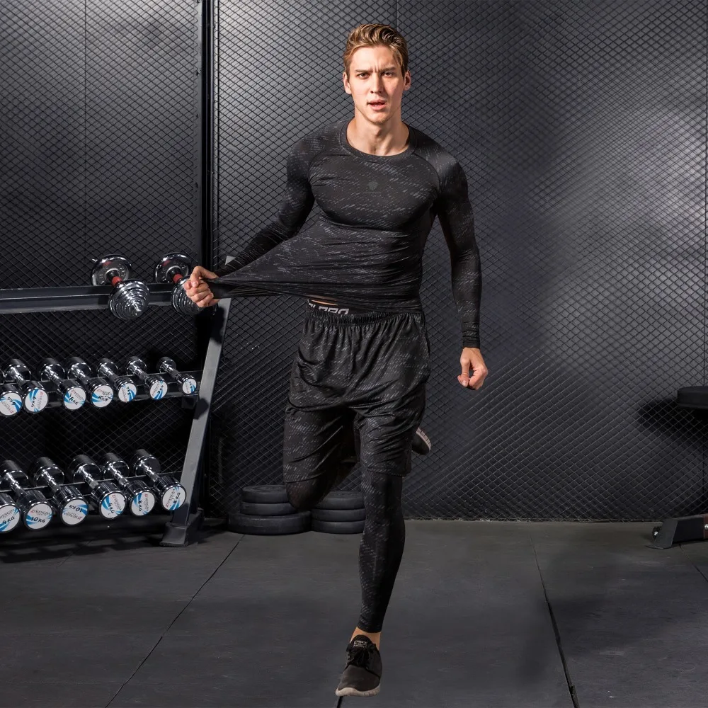 Компрессионные спортивные костюмы, набор для бега, мужские спортивные костюмы, быстросохнущие комплекты для бега, Мужская одежда, s спортивный костюм для бега, тренировочный GymFitnessDemix