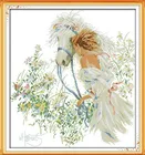 Вышивка портрета с изображением белой лошади и девушки, Набор для вышивки крестом, вышивка счетным крестом, сделай сам