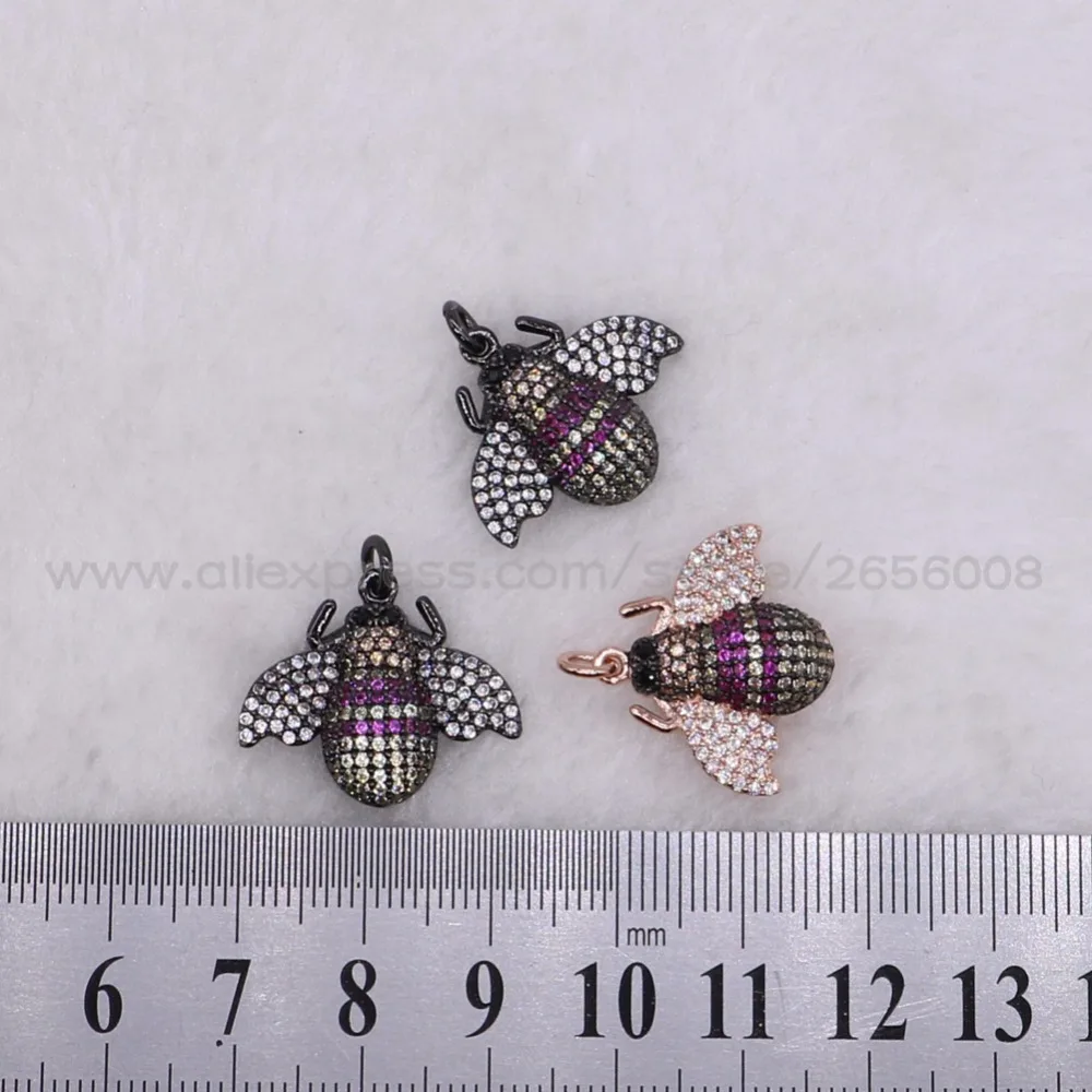 8Pcs High quality Cute Tiny insect micro pave CZ metal pendant Mix color lifelike BEE charms jewelry 2695 | Украшения и