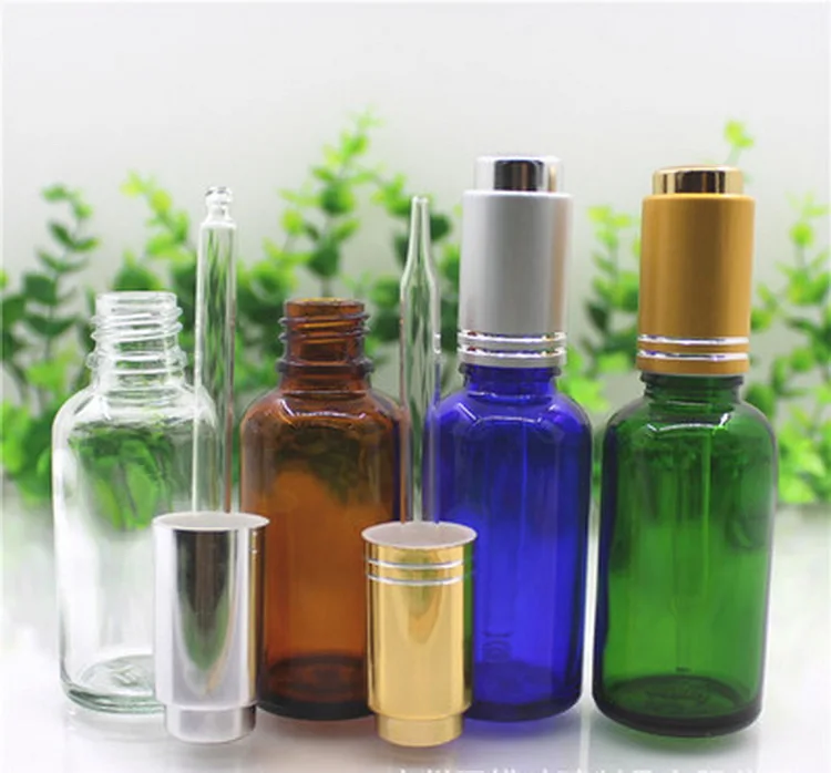 

100Pcs 30ml Glass Dropper Bottle 1OZ Pump Lotion Bottle Essential Oil Perfume Glass Spray Bottle Green Blue Brown White Color