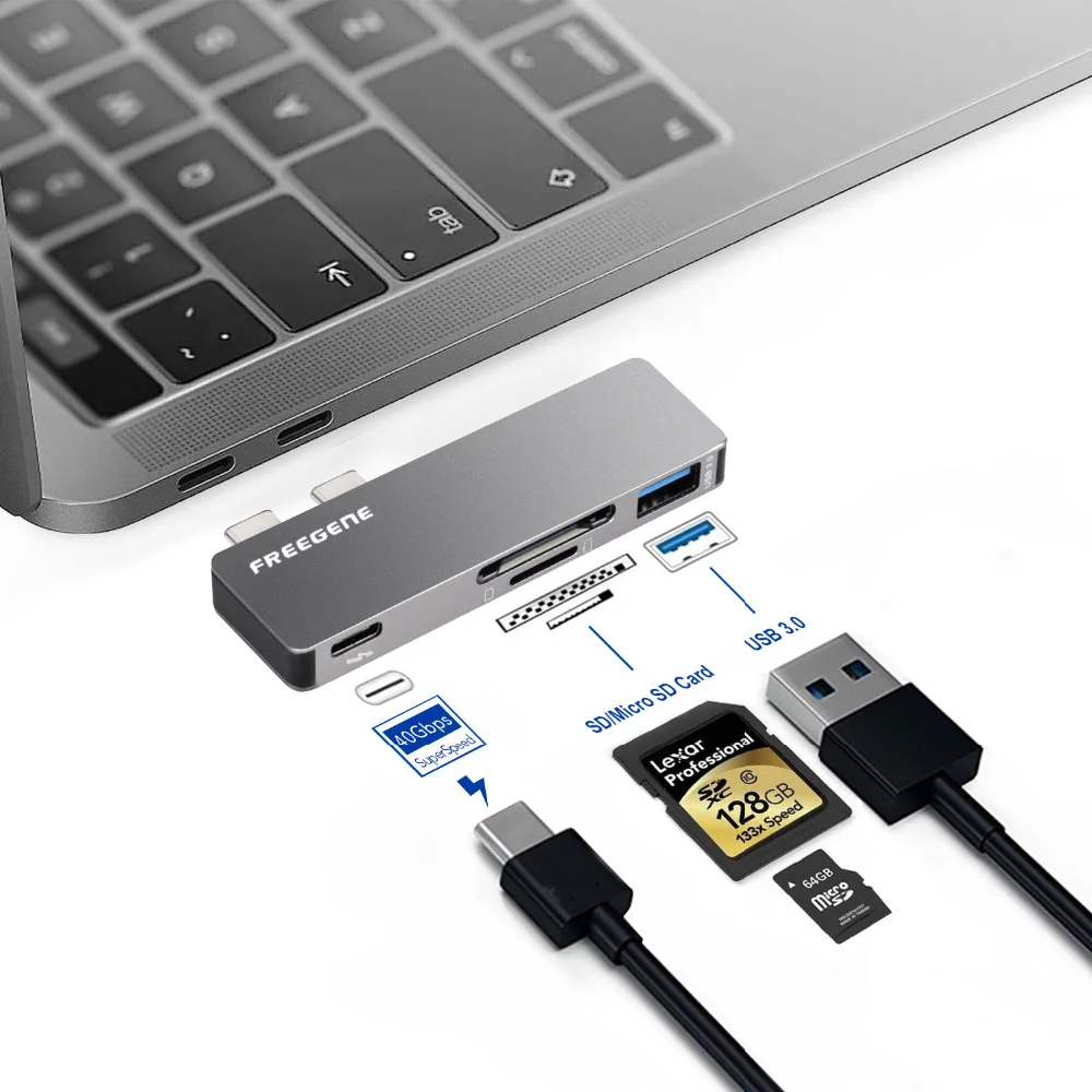 FREEGENE USB C концентратор 4 в 1 Type c с 3 0/SD Micro TF слот для карт/USB PD адаптер питания Macbook Pro 13
