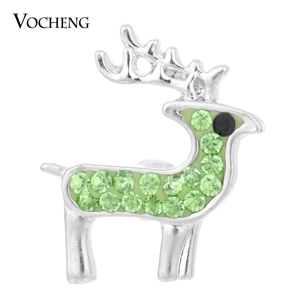 

10PCS/Lot Wholesale Vocheng Ginger Snap Button 3 Colors Crystal Reindeer 18mm Christmas Gift for Women Vn-1059*10
