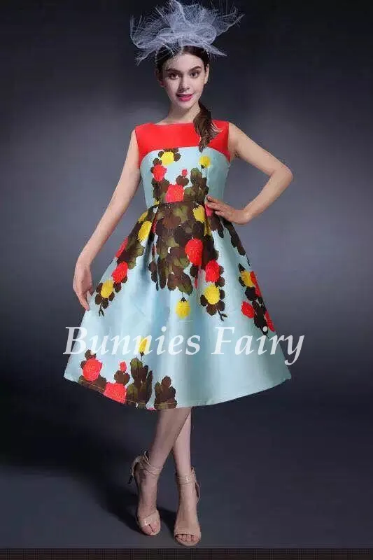 BunniesFairy лето осень Новое Женское цветочное Цветочное платье с высокой талией ТРАПЕЦИЕВИДНОЕ ПЛАТЬЕ-жилет миди