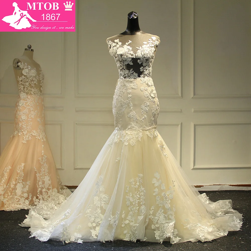 Женское свадебное платье с юбкой годе Прозрачное цвета шампанского открытой