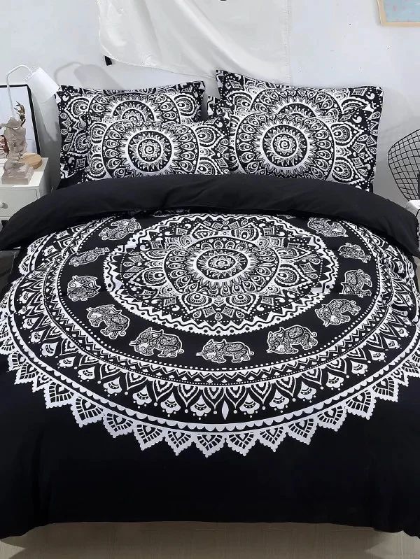 New Tribal Flowers Mandala 3 pieces Duvet Cover Set &amp Pillowcases White Bedding Bed linens | Дом и сад