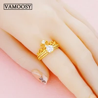 hot 2 pcs set classic 24k gold 1 carat ring british crown open rings romantic rings set for women wedding bride charm jewelry