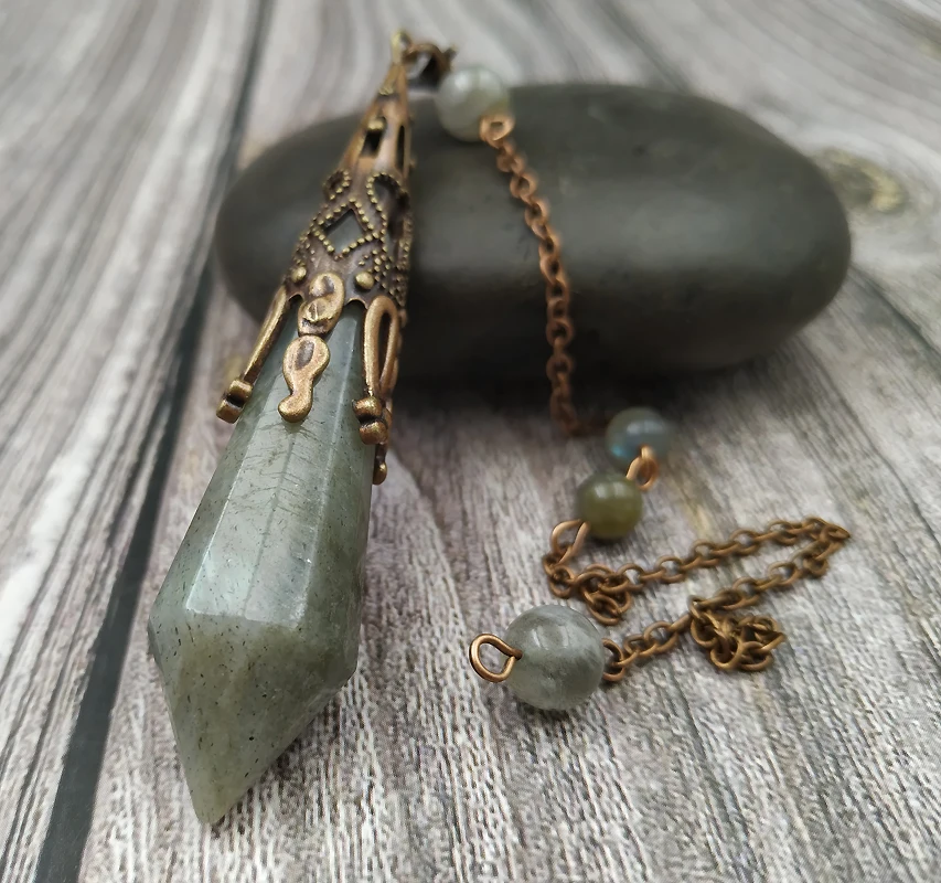 Цепочка-маятник YA3977 из античной бронзы камень лабрадорит | Украшения и