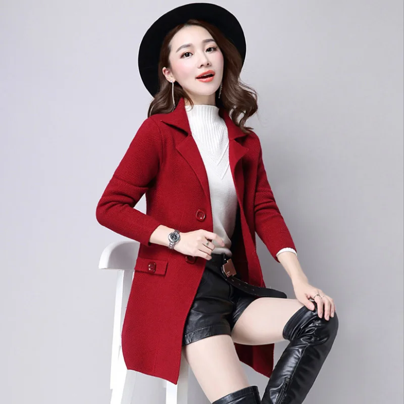 New Women Autumn winter/ Sweater 2018 Long Cardigan Korean Slim Pocket Loose Knit Outwear Coat SW522 |