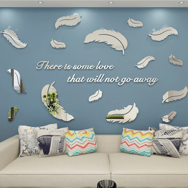 Акриловое зеркало с перьями настенное 3D крепление для гостиной столовой спальни