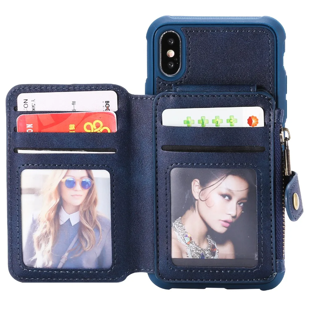 Ударопрочный чехол на молнии с магнитными отделениями для карт iPhone 6 6s 7 8 X модный