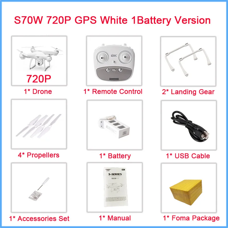 SJRC S70W Радиоуправляемый Дрон 1080 P 720 P WiFi FPV двойной gps модуль высота удерживайте за мной Безголовый режим - Цвет: S70W 720P White