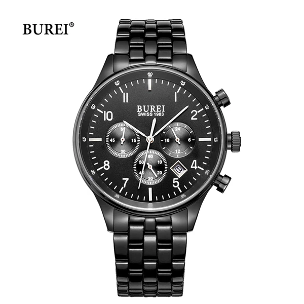 GoldBlackSilver Мужские часы от бренда BUREI, водонепроницаемые армейские военные часы с сапфировым кристаллом, кварцевые наручные часы, мужские часы часов, Relogio Masculino - Цвет: GoldBlackSilver