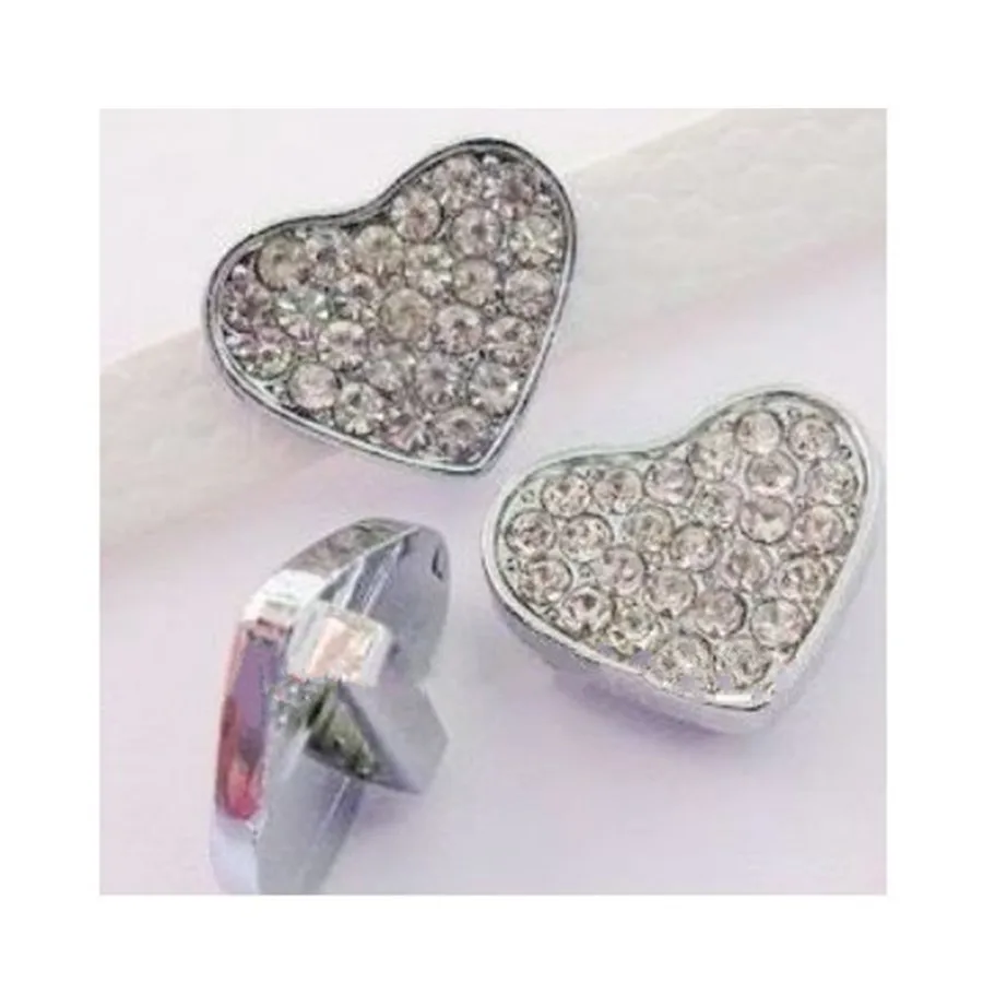

20PCS/Lot 8MM Full Rhinestones Big Heart Slide Charms Silvery Fit for 8mm Belt or Bracelet Wholesale SC05
