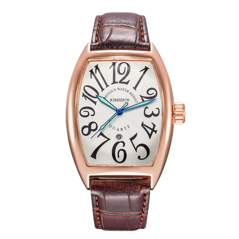 brown rose white Модные Tonneau часы Мужские квадратные водонепроницаемые деловые часы Мужские кварцевые кожаные Наручные часы мужские часы horloge relojes hombre - Цвет: brown rose white