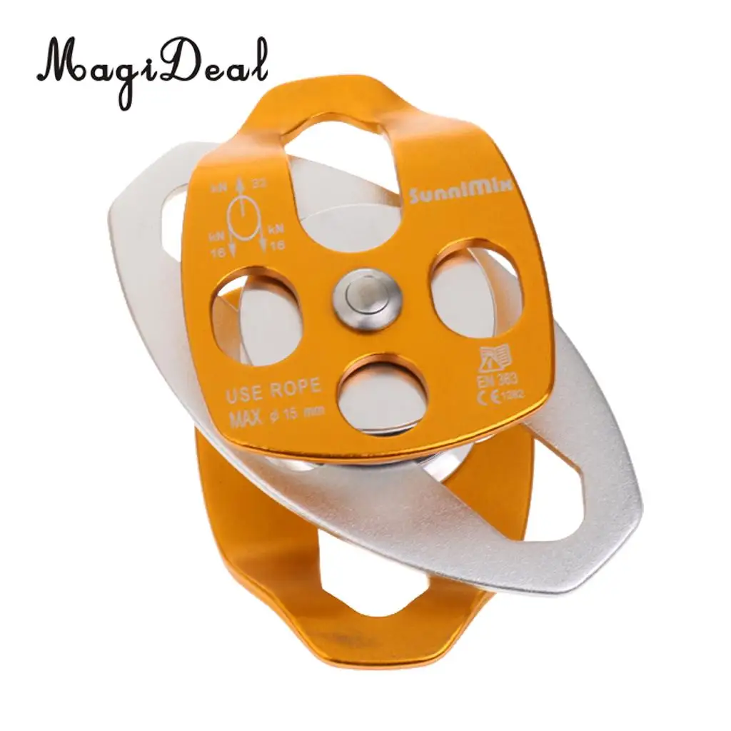 MagiDeal High Quality 1Pc 32KN Climbing Double Pulley for Hauling System Exploring Rappelling Caving Rescue Dragging Blue/Gold | Спорт и