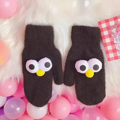 black Wholesale 6pairs Japanese cute big eyes small fresh soft sister students wild warm gloves cold gloves couple gloves SH296 TY01 - Цвет: black