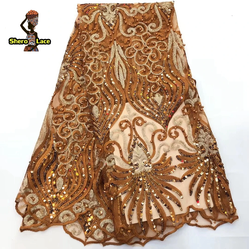 Французское кружево зеленого цвета с блестками и бусинами ткань вышивкой модное