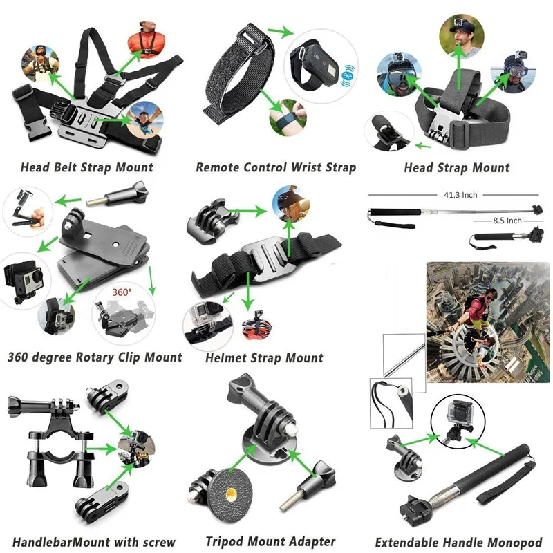 GoPro набор аксессуаров для Go Pro Hero7 6 5 нагрудный ремень для головы чехол для переноски с плавающей рукояткой Винт 53 в 1 Набор для экшн-камеры