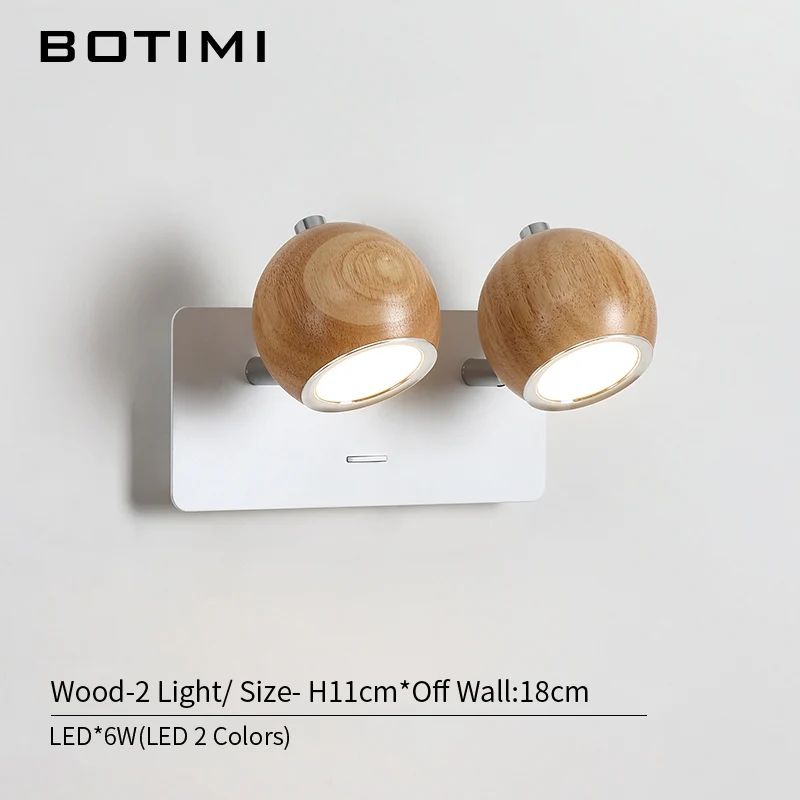 2 Light in Wood BOTIMI, современный светодиодный настенный светильник, деревянный настенный светильник, регулируемый светильник, металлический прикроватный светильник, белый светильник для чтения - Цвет абажура: 2 Light in Wood