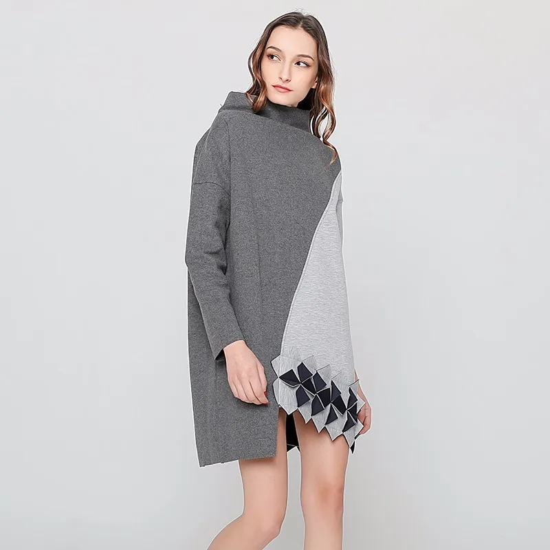 TWOTWINSTYLE Асимметричная Толстовка Платье Женская Лоскутная повязка повседневные