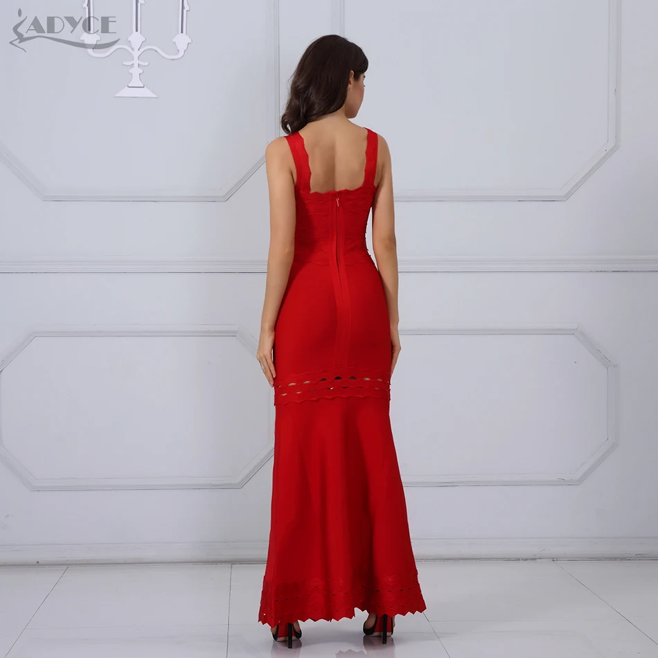 Женское длинное платье Adyce красное Бандажное без рукавов лето 2020|dress vestidos|summer maxi
