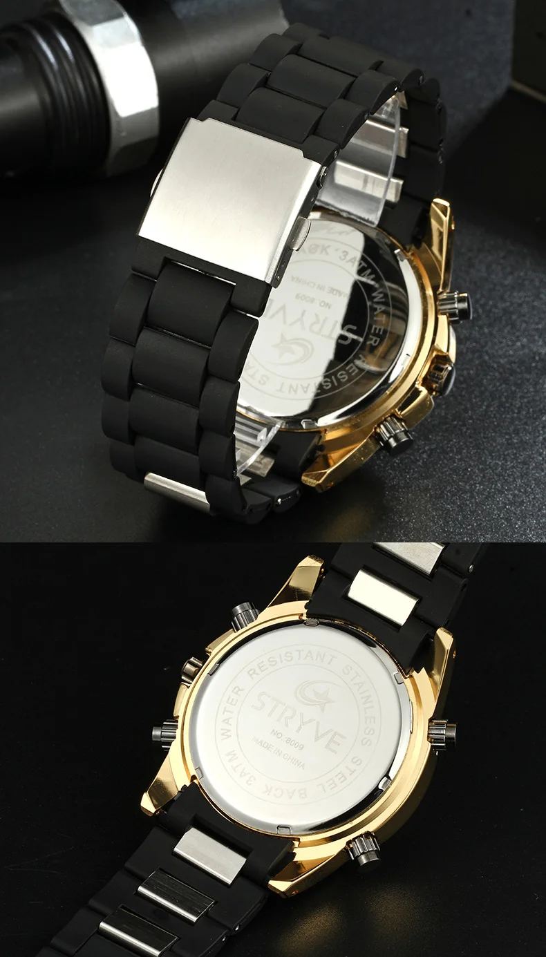 Montre Homme STRYVE Лидирующий бренд часы для мужчин Спорт водонепроницаемый силиконовый стальной Дата Сигнализация GMT светодиодный фонарь роскошный цифровой кварц