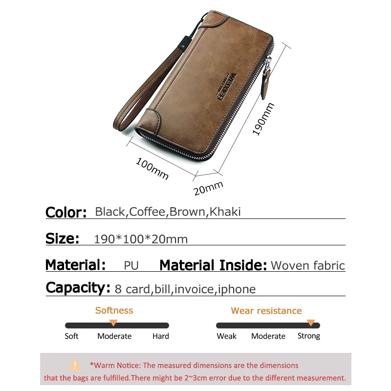 Длинный деловой мужской кошелек из искусственной кожи водонепроницаемый