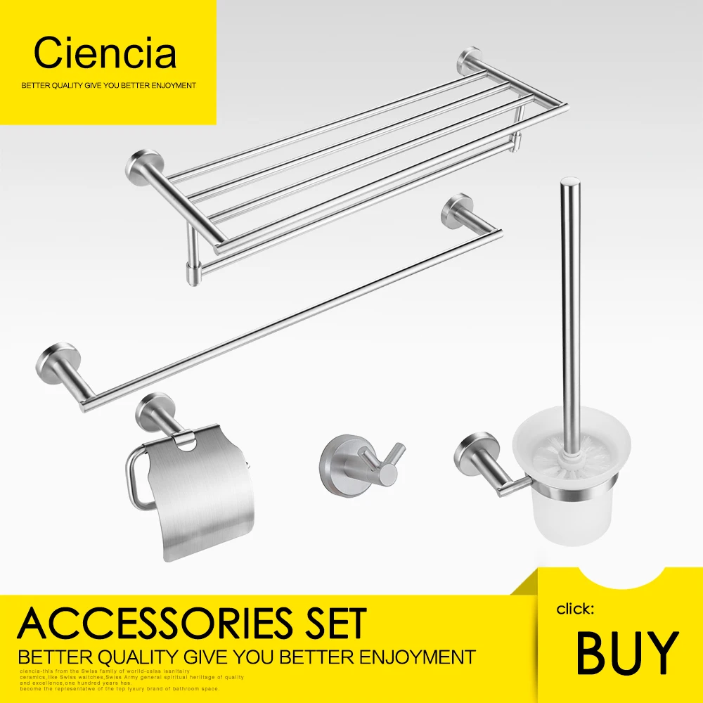 

Free Shipping SUS304 Stainless Steel Wall Moun Towel rack Single Towel Bar Hook Paper Holder Toilet Brush bathroom towel holder