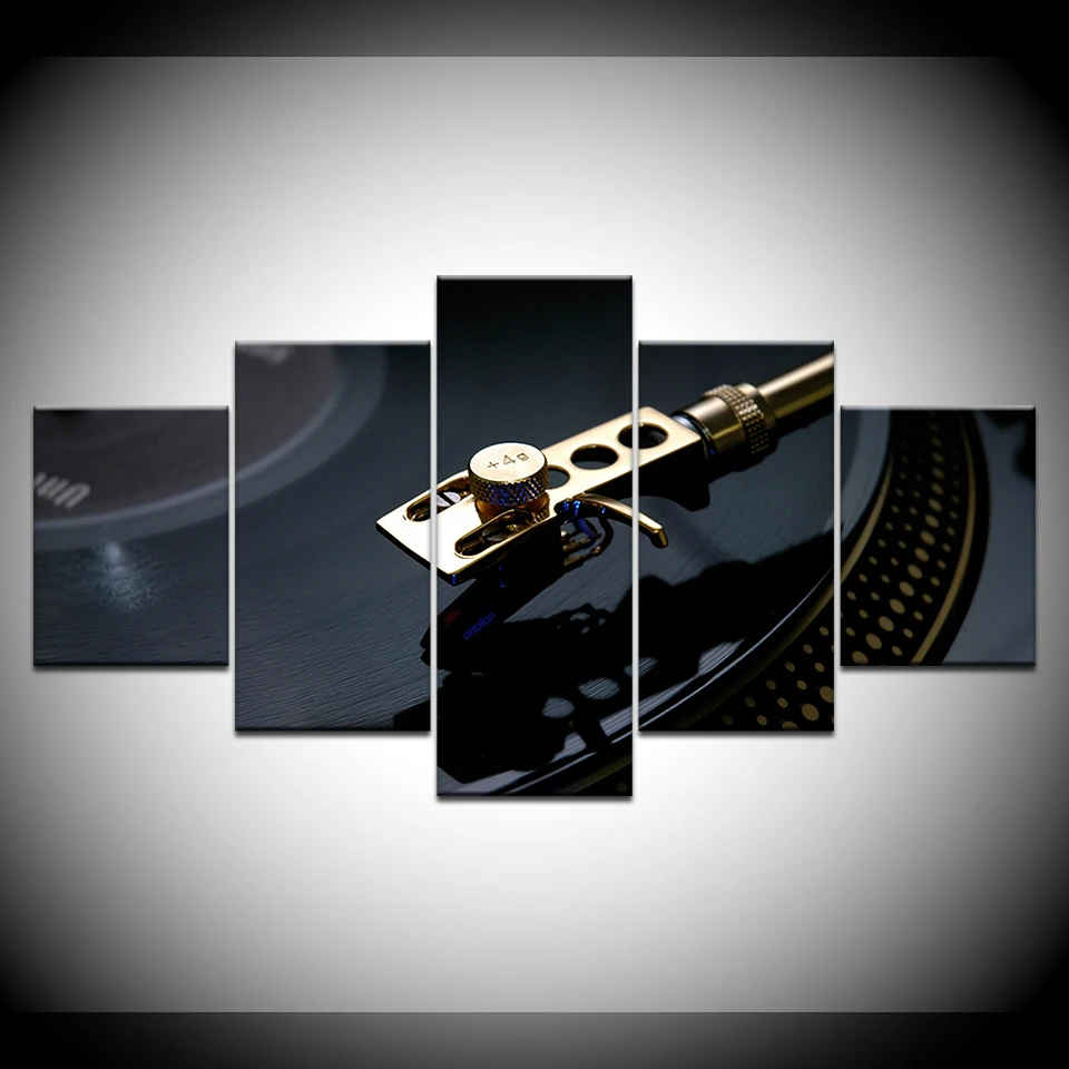 

Canvas HD Prints Poster Home Decor 5 Pieces DJ Turntable Paintings Classic Nostalgia Record Player Pictures Wall Art Framework