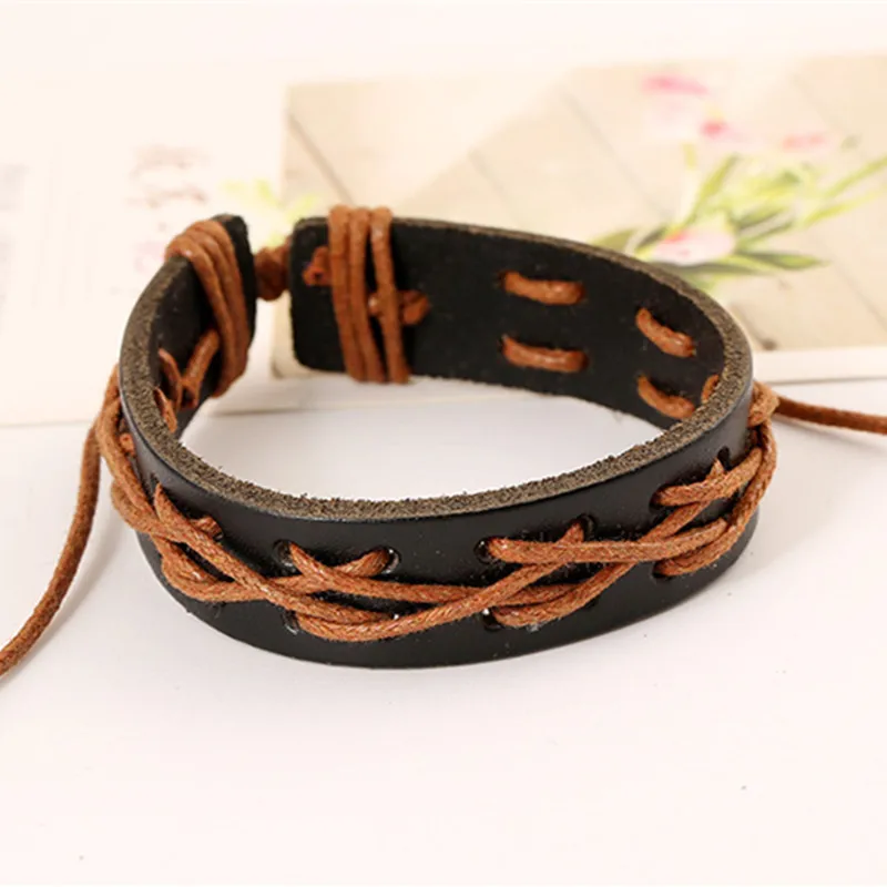 Новая Мода Ретро Ручной работы Плетеный Браун Кожаный Браслет Для Женщины