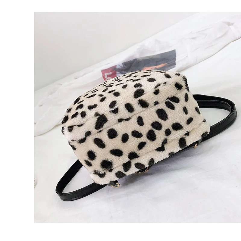 Женский меховой рюкзак зимняя леопардовая школьная сумка мини повседневный