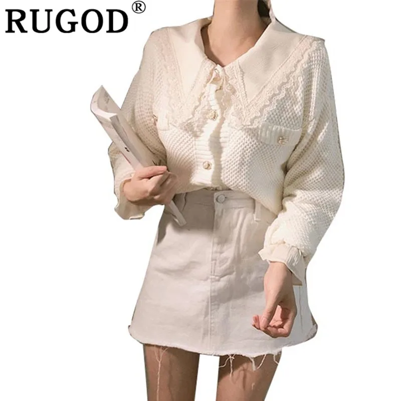 RUGOD Vintage Fashion Women Tops Solid O-Neck Casual Cardigans 2020 Knitted Warm Winter Clothes pull femme hiver |