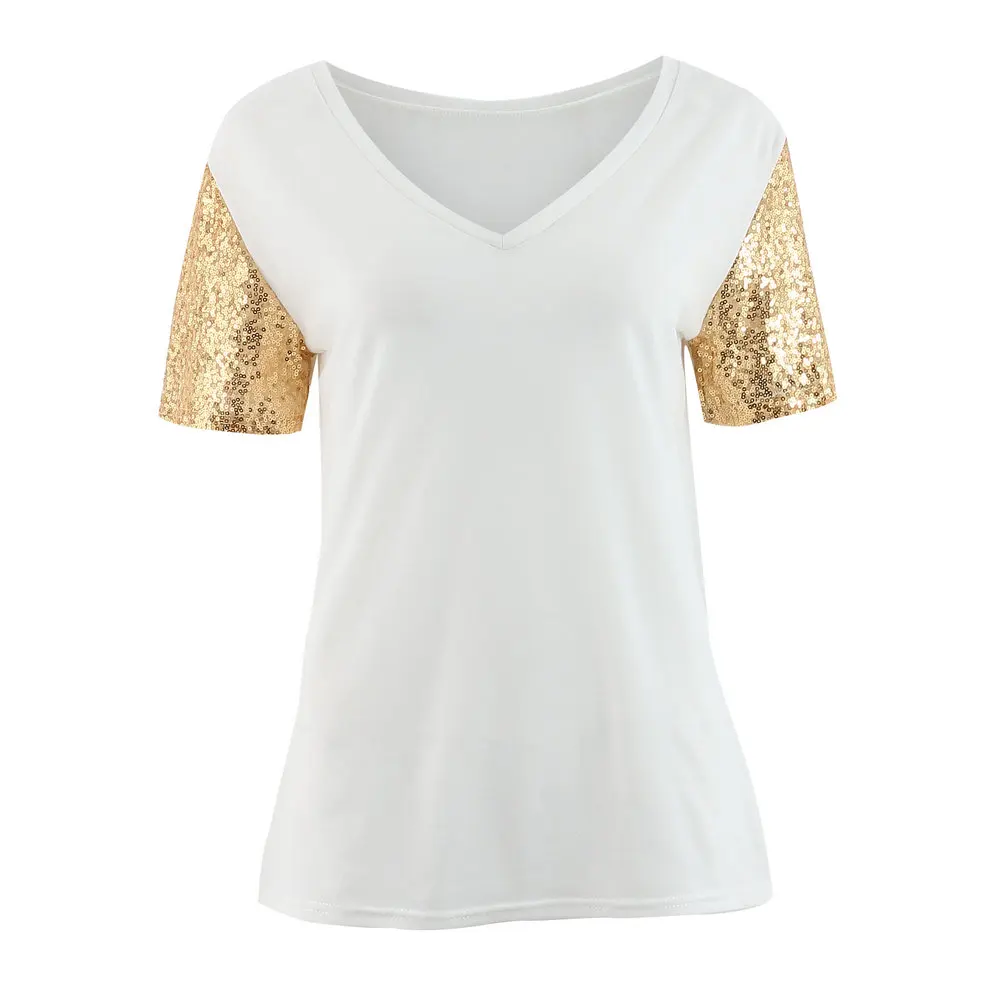 Poleras de mujer 2019 Новая летняя модная женская футболка с пайетками футболки короткими