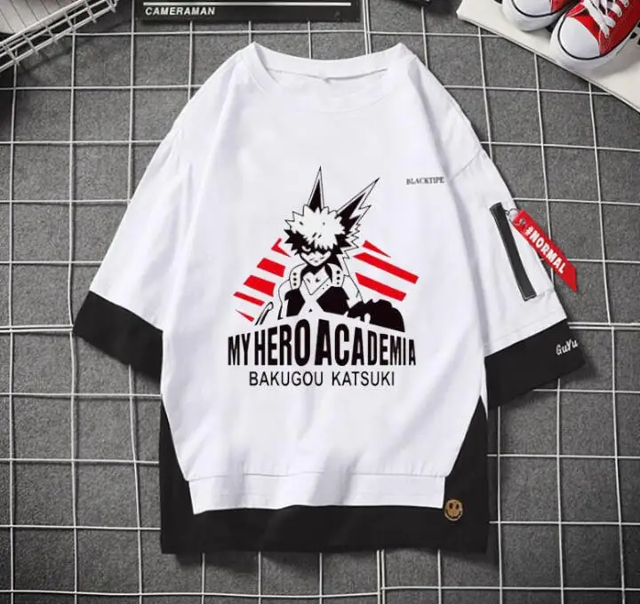 Новинка, футболка с героями аниме «Boku no Hero Academy», маскарадный костюм «My Hero Academy Midoriya izku», модная футболка с имитацией двух частей, топы