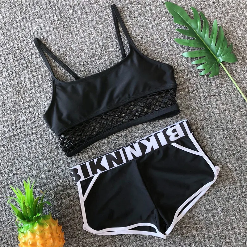 Bikinx черный спортивный купальник для женщин бандо сетка женский пуш ап