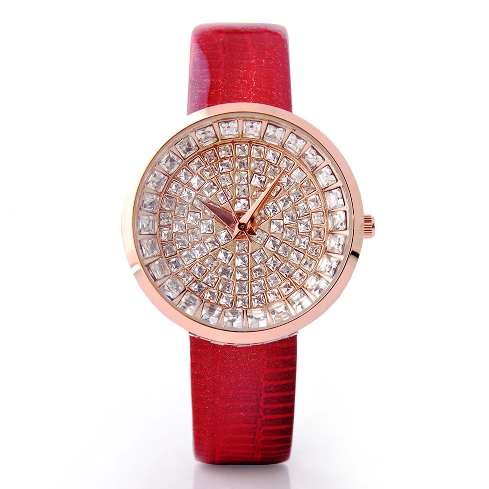 Trendy Ladies Watch Full Crystal Diamond Bling Unique Dial Design Slim Leather Strap Creative Birthday Gifts reloj mujer | Наручные часы