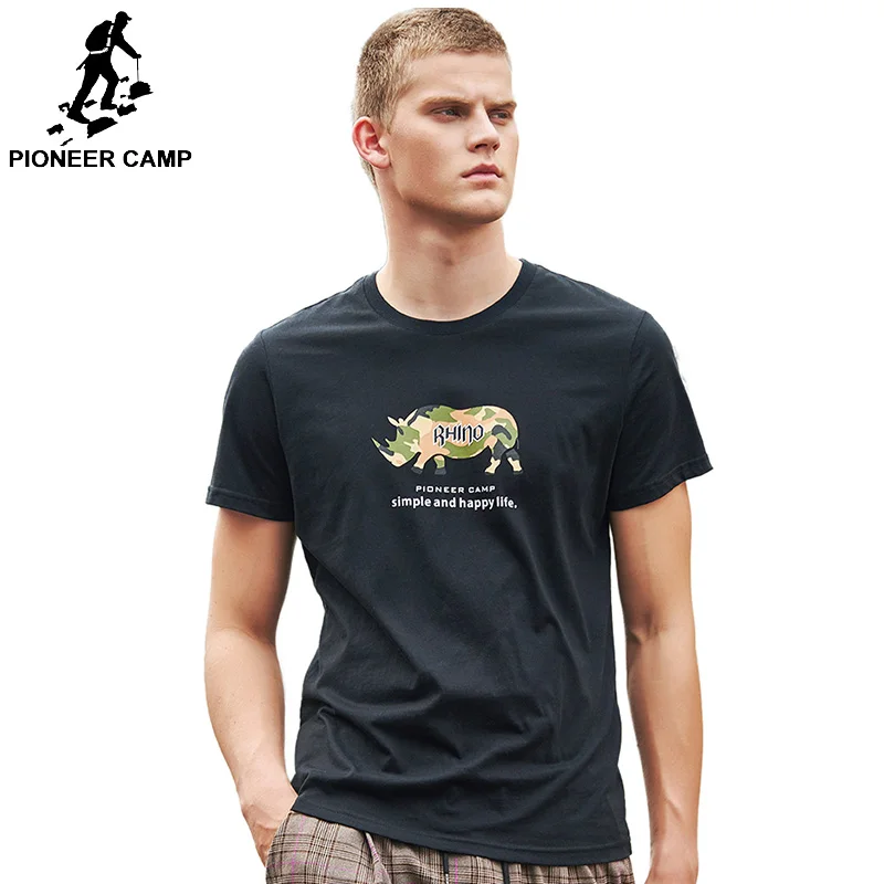 Мужская футболка Pioneer Camp с коротким рукавом из 100% хлопка принтом носорога