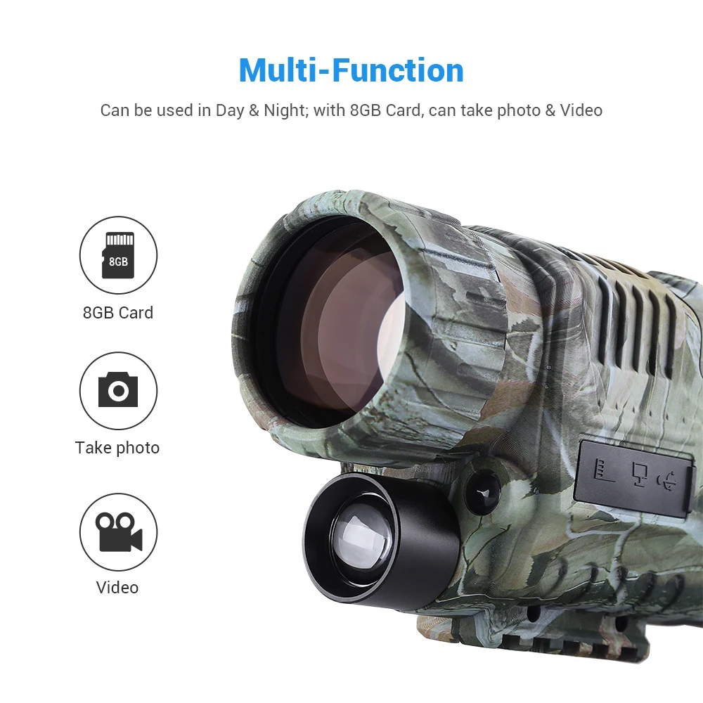BOBLOV 5X40 Цифровой Инфракрасный ночного видения очки Монокуляр 200 м Диапазон видео DVR изображений для охоты камеры устройства